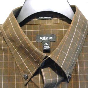 Van Heusen LS XL No Iron Dark Brown Orange White